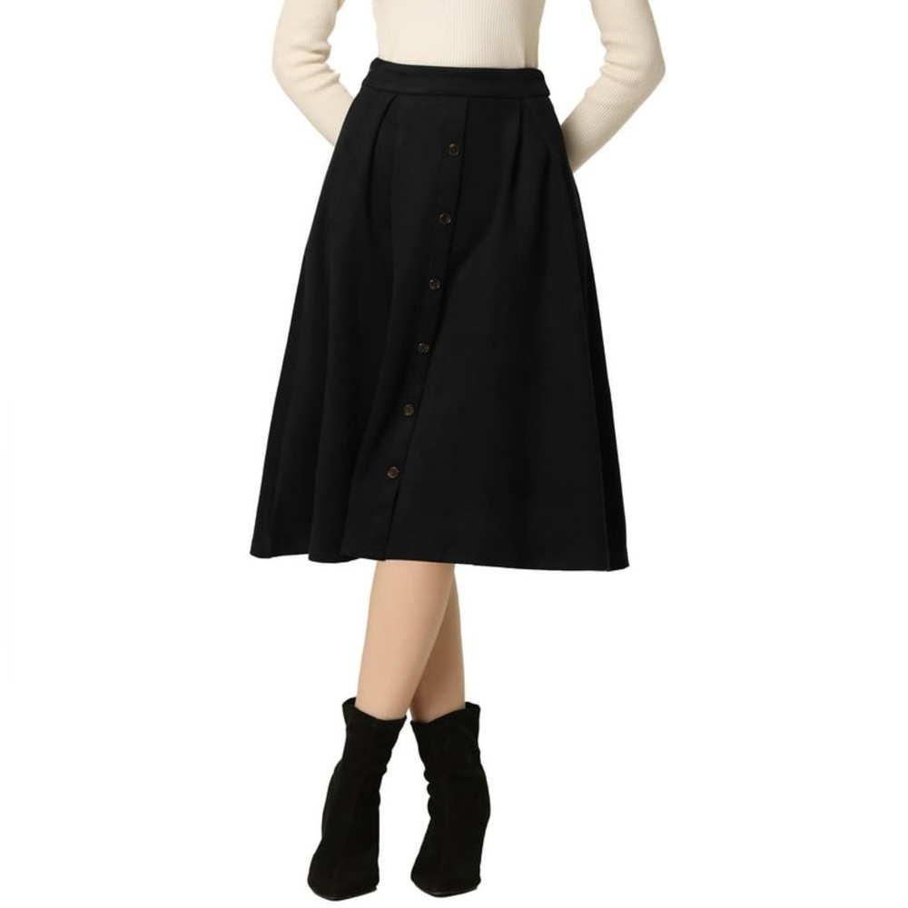 Allegra K Skirt High Waist Pleated A-Line Vintage Midi Skirt Black ButtonDown SM